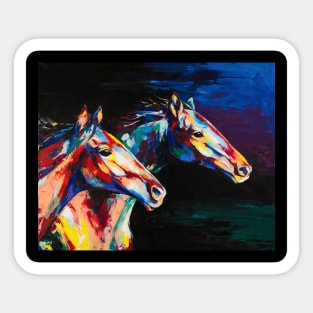 Horses oil portrait painting in multicolored tones. Sticker